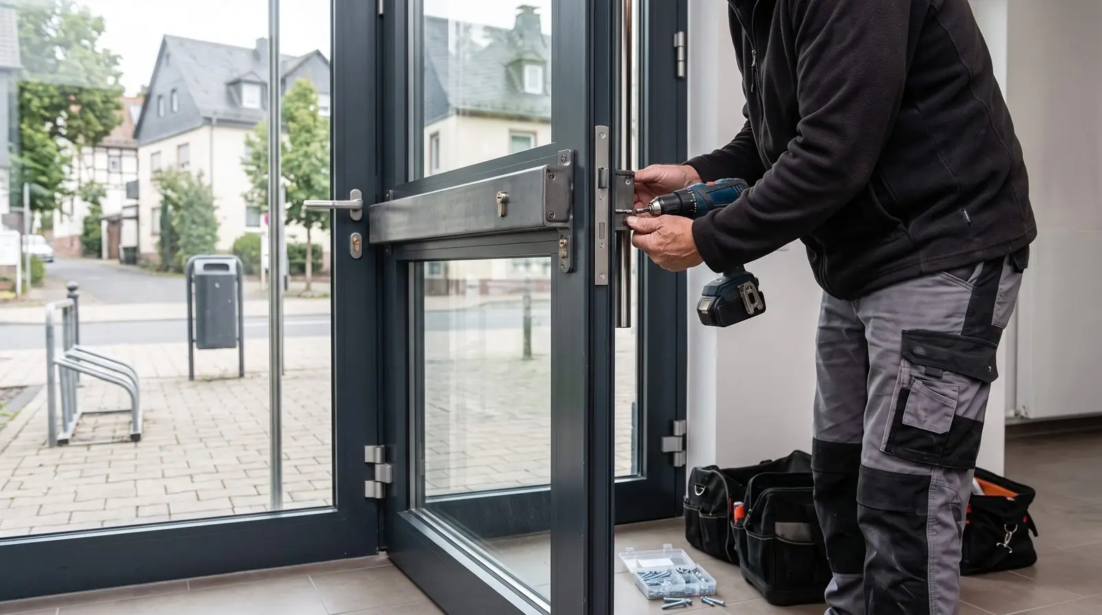 Schlüsseldienst Eschborn: Monteur bei der Arbeit an einer Tür