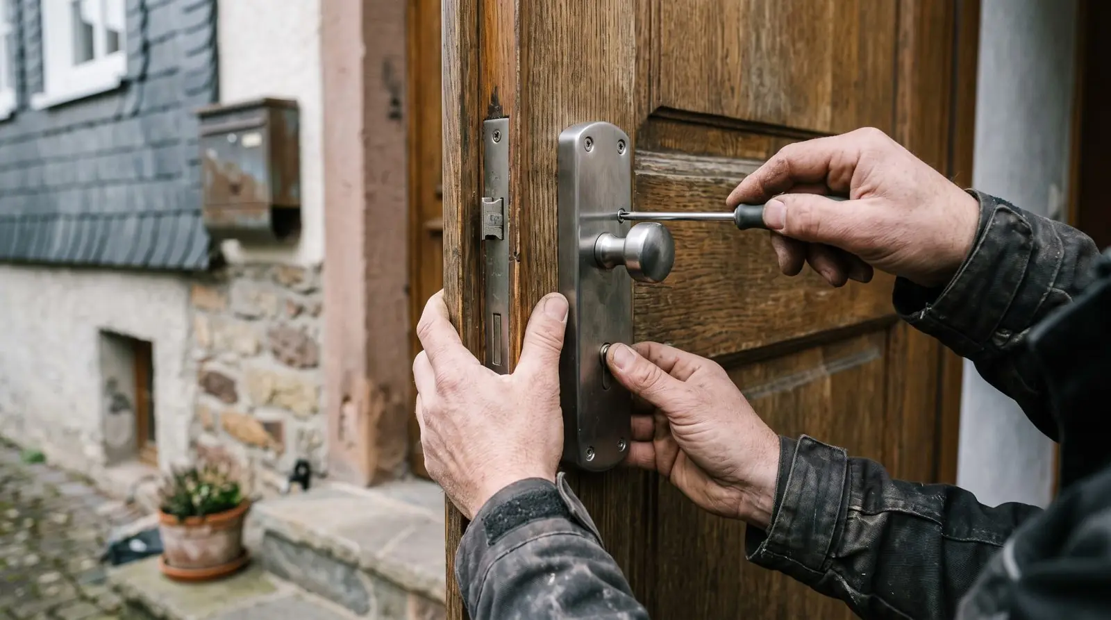 Schlüsseldienst Wehrheim: Monteur bei der Arbeit an einer Tür